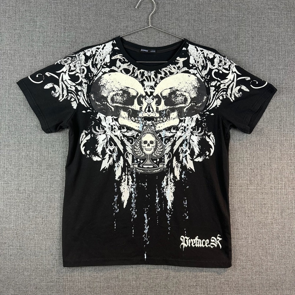 ROMWE Graphic T-Shirt Skull & Spade Card Print Black Men's Medium‎